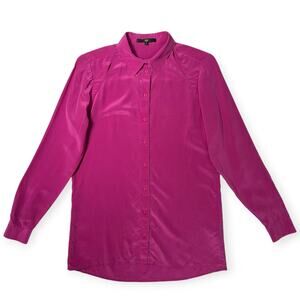 TiBi Cut Out 100% Silk Shirt SIZE 0 Loose Long Fit Fuchsia Purple Blouse Top